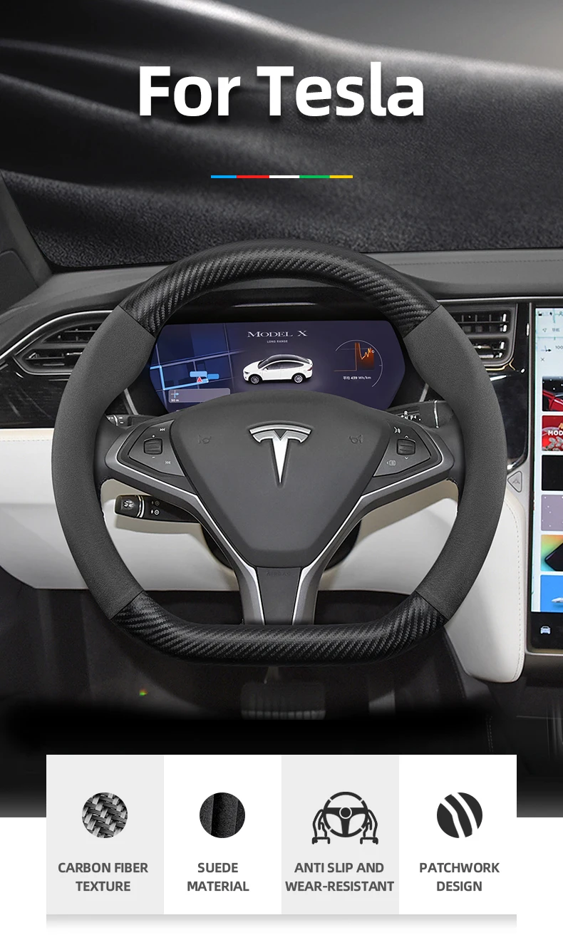 Geeignet für Tesla Wildleder Matte Carbon Fiber Texture Lenkradbezug Geeignet für Model 3Y XS 19 Highland 2024 Juniper Cybertruck Zubehör Auto Intelligente Systeme – Detail 1