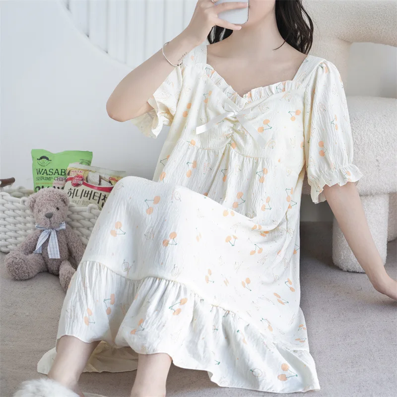 

Ночная рубашка с принтом и V-образным вырезом и коротким рукавом, женская одежда для сна, повседневная одежда для сна, Женская домашняя одежда, ночные рубашки для сна