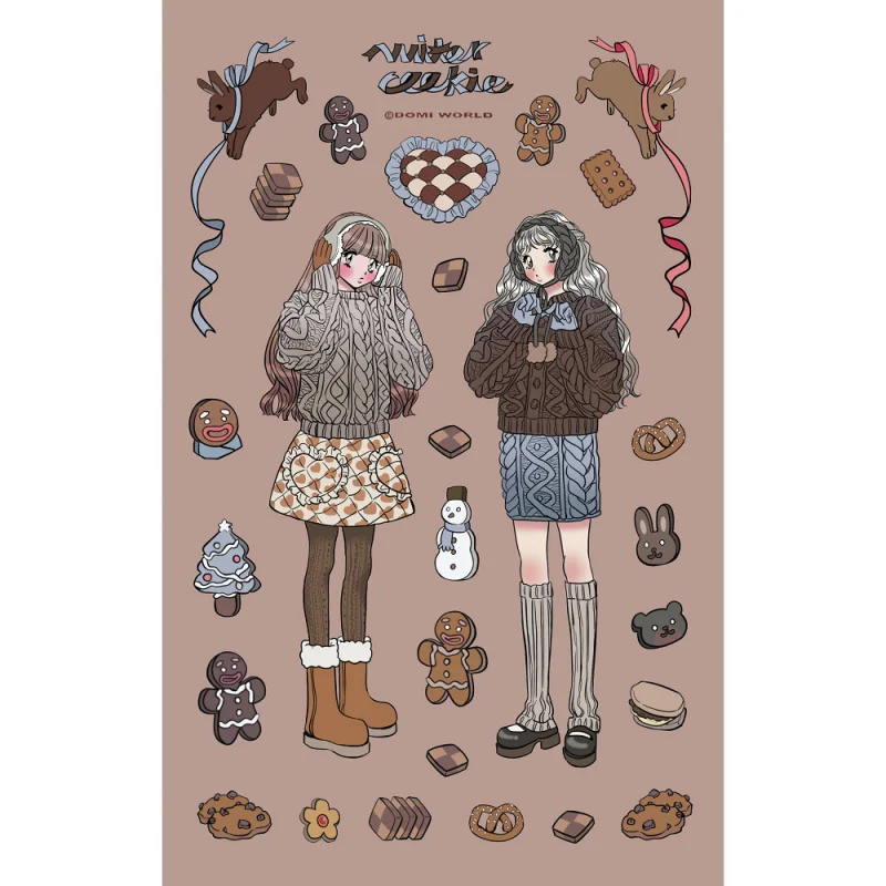 Korean DOMI Double Character Cartoon Decorative Stickers - Sweet & Cool Girl Design
