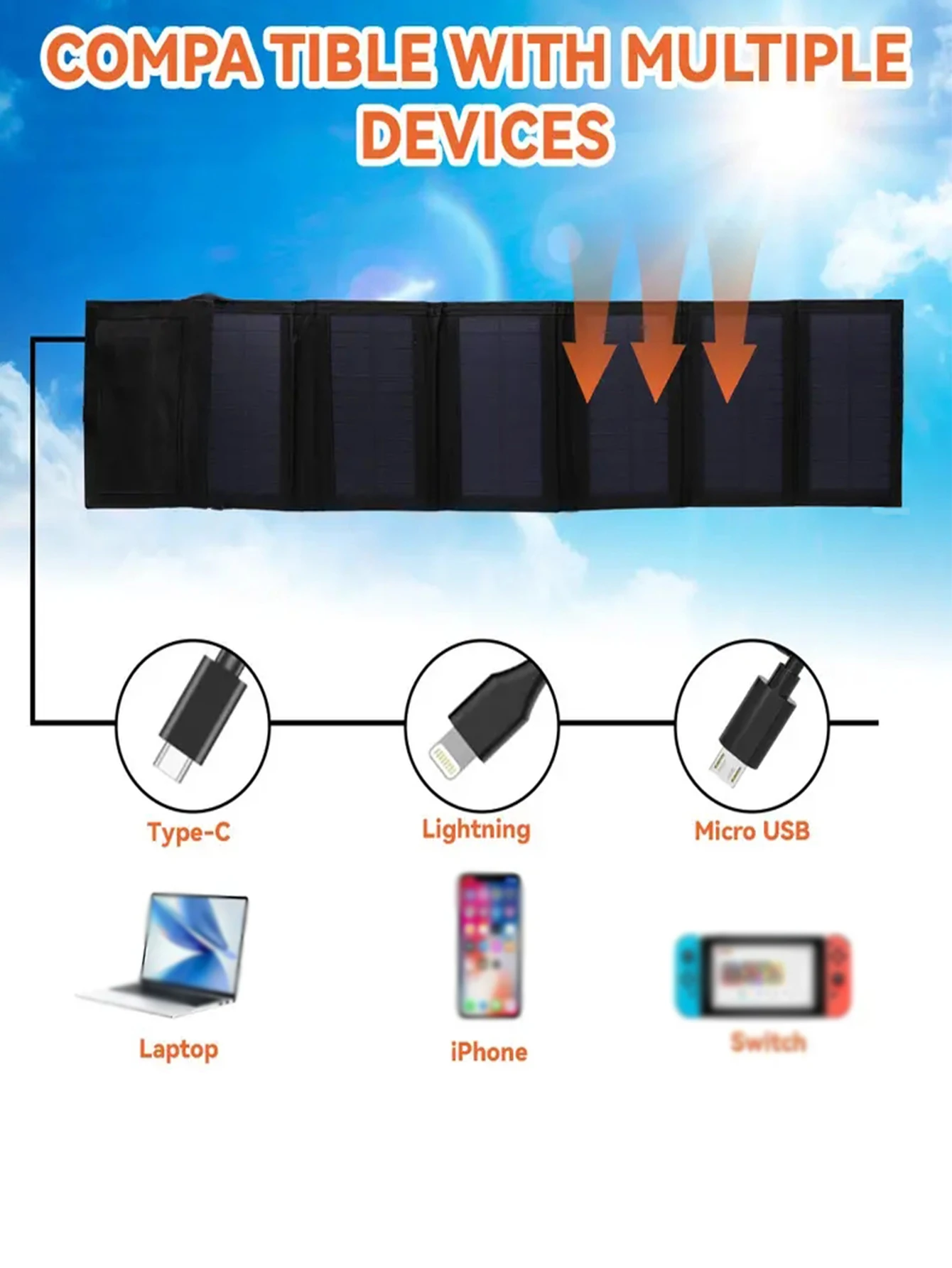 Monocrystalline Silicon Solar Panel, Mobile Phone Outdoor Portable Photovoltaic Power Generation Panel Foldableing USB Charger Solar Panel, Foldableable Portable 6-Piece Panel