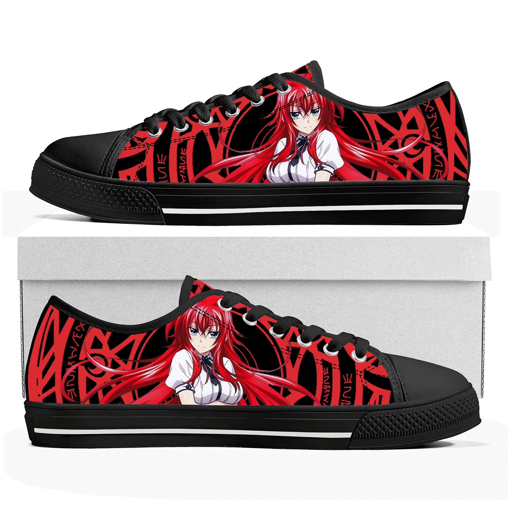 

Аниме старшая школа DxD Rias Gremory низкие кроссовки мужские и женские подростковые высококачественные холщовые кроссовки пар обувь на заказ