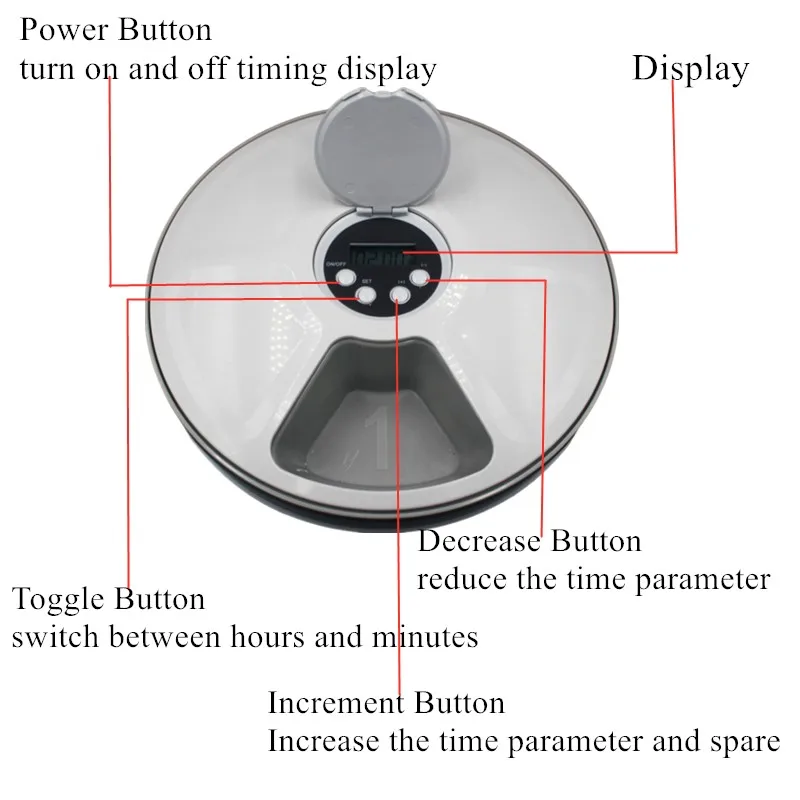 Automatic Feeder Timing 6 Meals Dry Food Dispenser Cats Dogs Rabbits