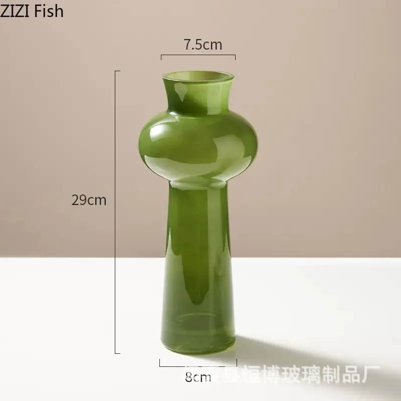 Green Glass Vase Flowers Pots Hydroponic Flower Vessels Desk Decoration Flower Arrangement  Floral Vases Room Aesthetic Decor 5