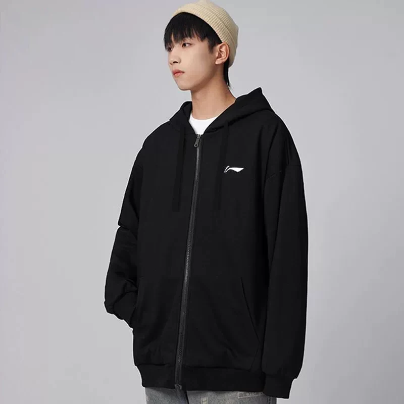 리닝 남성 후드티 트렌디 스탠드 칼라 오픈 가디건 재킷 스포츠웨어 통기성 따뜻한 면 캐주얼 패션