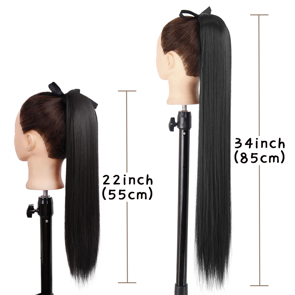 Azqueen-cauda sintética do cabelo para mulheres, grampo reto, extensões da cauda do pônei, 22 