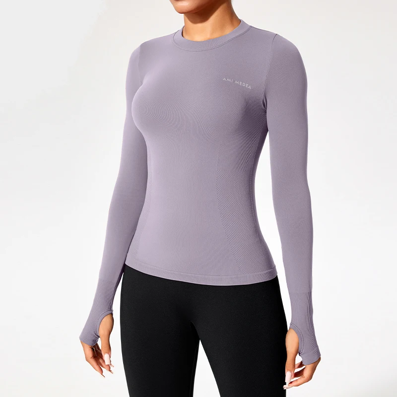 Nylon Training Wear Seamless Workout Top T Shirt Womens Activewear Slim Fit WomenSports Long Sleeve T Shirt Ladies Tops
