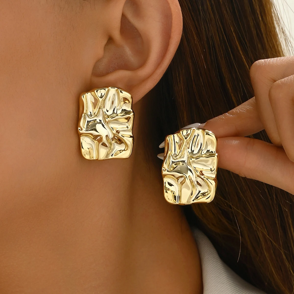 Earrings Geometric Irregular Metallic Color For Women Minimalist Style Personality Trendy Jewelry Gift