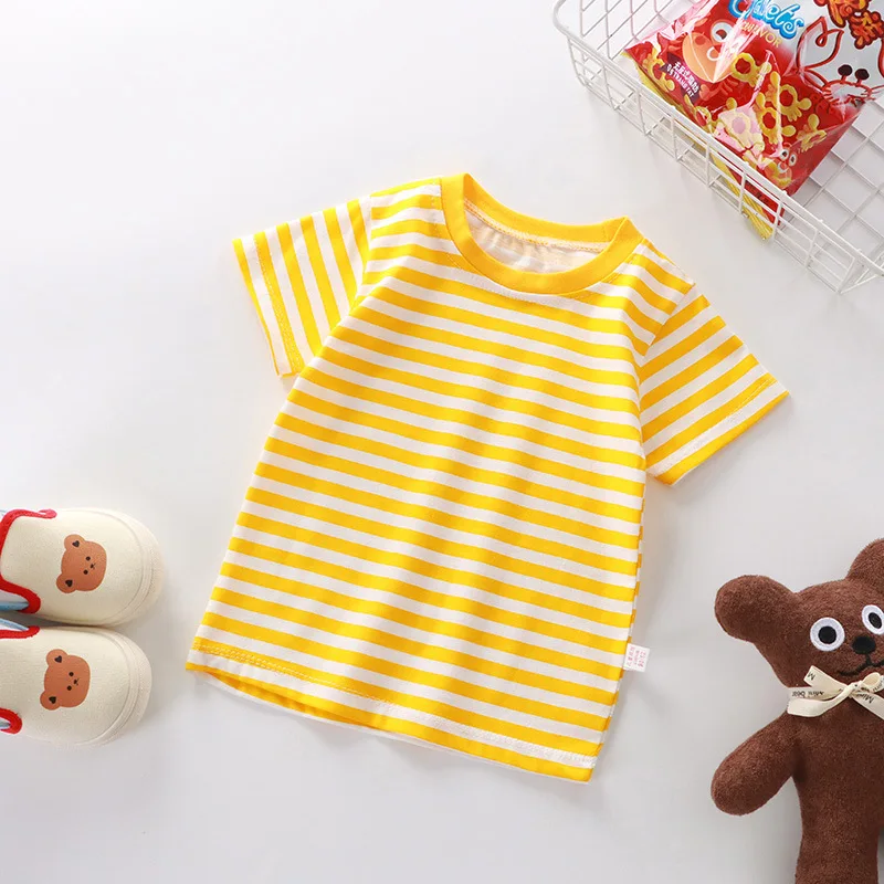 1pcs Kid 100% Cotton Short Sleeve T-shirt Summer Baby Comfortable Clothes Boys Girls Stripe Tee Children Breathable Leisure Tops
