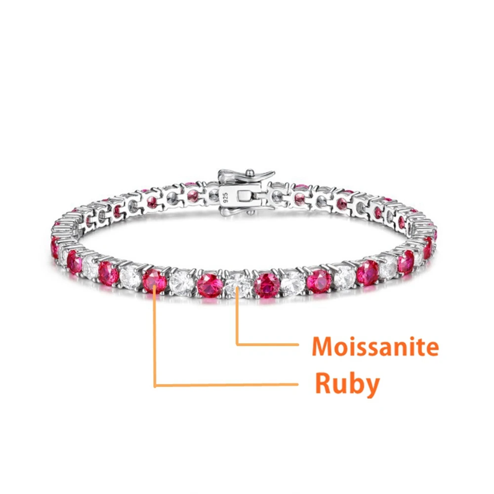 SEMNI 4mm 5mm Moissanite 다이아몬드와 에메랄드 루비 테니스 팔찌 여성용 남성용 S 파인 쥬얼리