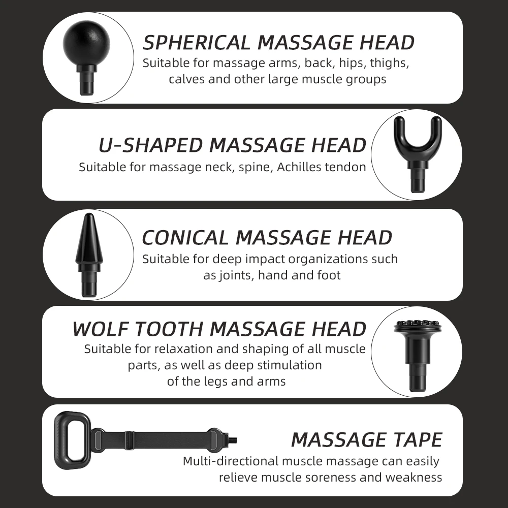 Multi Heads Fascia Gun with Massage Stretch Strap 3200RPM Strong Deep Tissue Neck Back Legs Waist Shoulders Pain Massage Gun