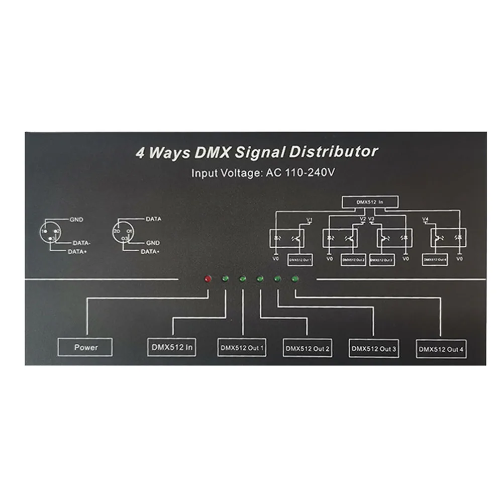 

Разветвитель усилителя DMX512, ретранслятор сигнала DMX512, 1 канал, DMX121, 4 канала, 4 выходных порта, дистрибьютор сигнала DMX124, AC100V-240V