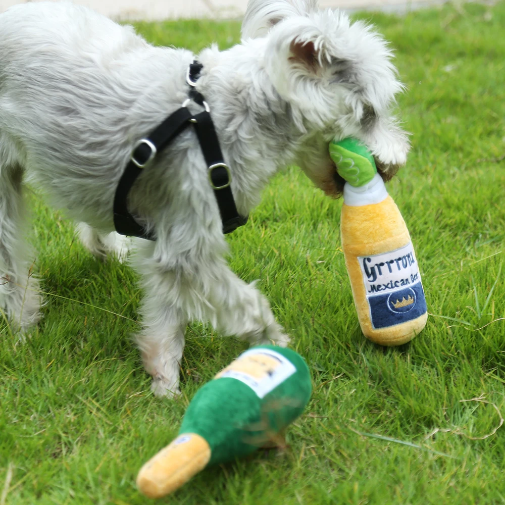 Luxury Pet Dog Toys Durable Plush Wine Bottle Squeaky Toys For Dog