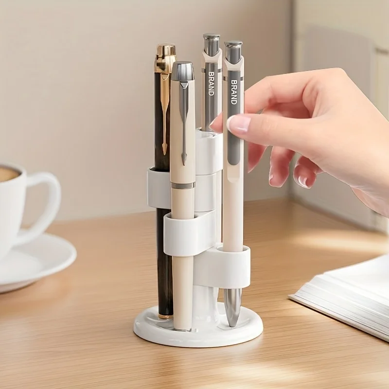 A White Desktop Pencil and Pen Storage Rack That Can Rotate 360 Degrees,can Hold 4 Pens,Office Desktop Organization and Storage