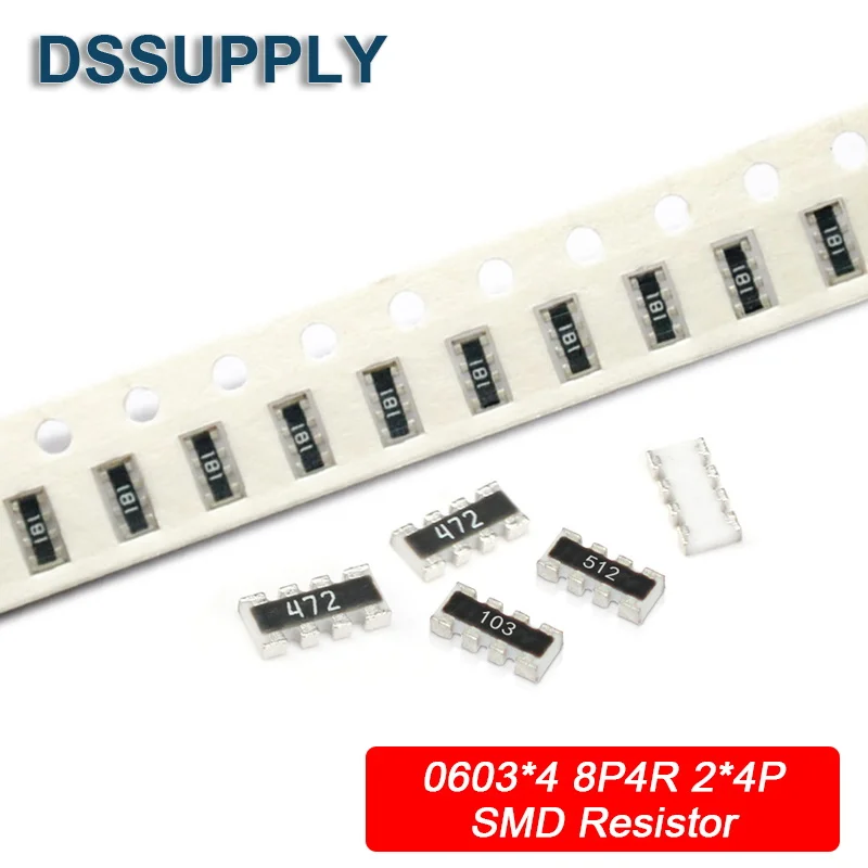 

100PCS 0603*4 8P4R 2*4P SMD Network Resistor Array 1K ~ 910K 2K 2.2K 4.7K 10K 22K 47K 100K 1M 0 ~ 910 Ohm 1 10 100 220 470 Ohms