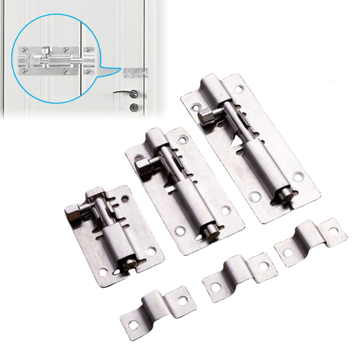 สแตนเลสสตีลสไลด์ Bolt สลักประตูหนาแปรงเลื่อน Bolt ล็อคประตูความปลอดภัยล็อคสลักจับฮาร์ดแวร์บ้าน ﻿ 1