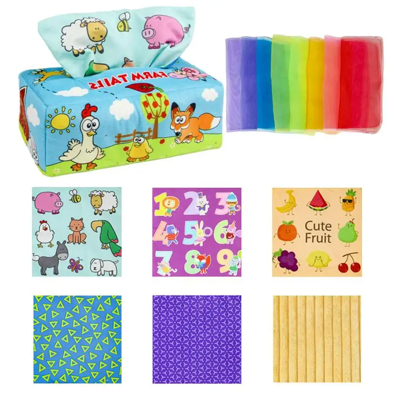 

Cartoon Tissue Box Toy Soft Montessori Sensory Toys For Babies Juggling Rainbow Dance Scarves For Kids Educational Sensory Toys