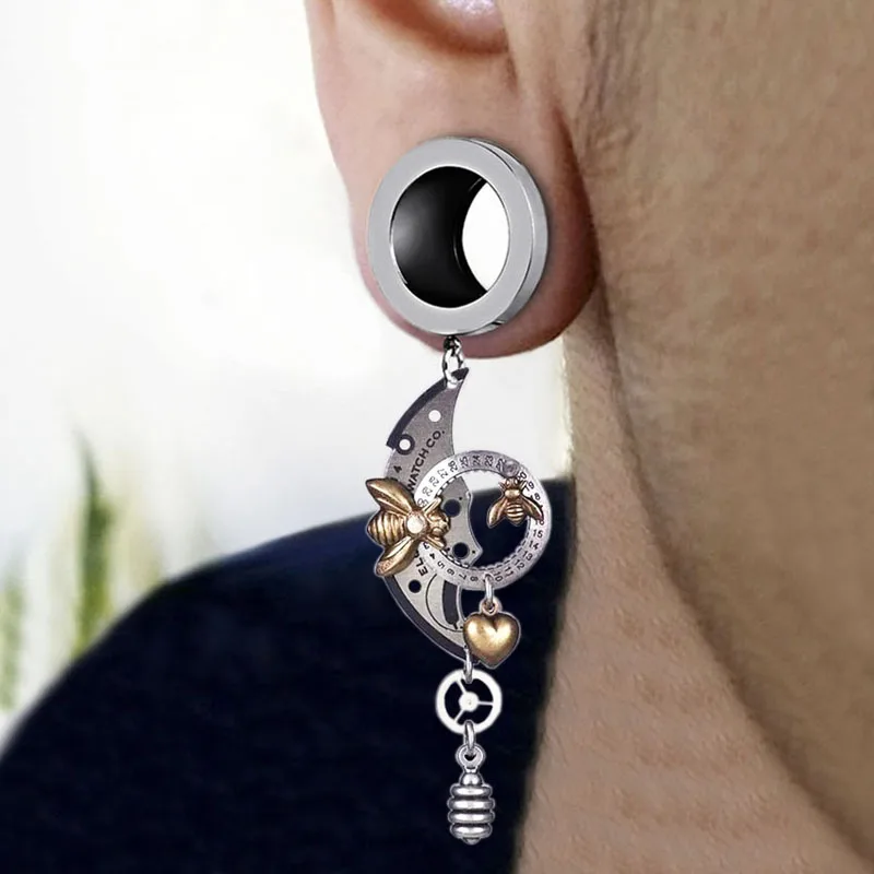 Koszal 5-16mm 1Pair Punk Compass Hollow Flesh Tunnel Double Flared Ear