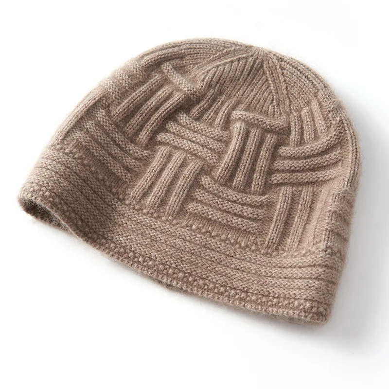 

Cashmere Hat Autumn And Winter New Women's Solid Color Knitted Warm Fashion Horizontal And Vertical Cross Grain Casual Hat