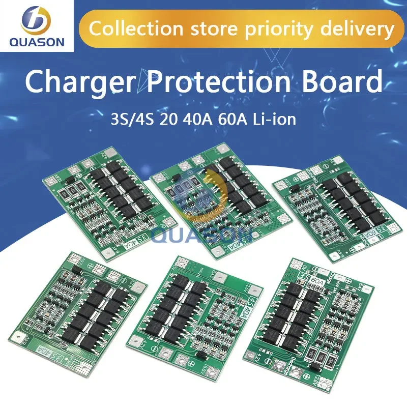 Battery Protection Board 3S 4S 40A 60A Li-ion Lithium 18650 BMS for Drill Motor 11.1V 12.6V/14.8V 16.8V Enhance Balance
