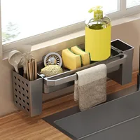 Sink Drain Rack With Hanging Rod Rust-Proof Sponge Holder Faucet Storage Soap Drainer Towel Racks Organizer Kitchen Accessories 1