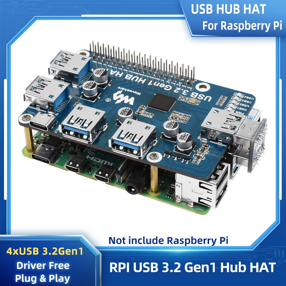 Placa de Expansão Raspberry pi 4b com Usb 3.2 Gen1 com Portas para Raspberry pi 4b com Chapéu