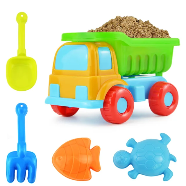 5pcs/Set Kids Beach Truck Shovel Rake Animal Molds Kit Tools Garden Sandpit Pool Storage Toy Collection Sand Away Beach 1