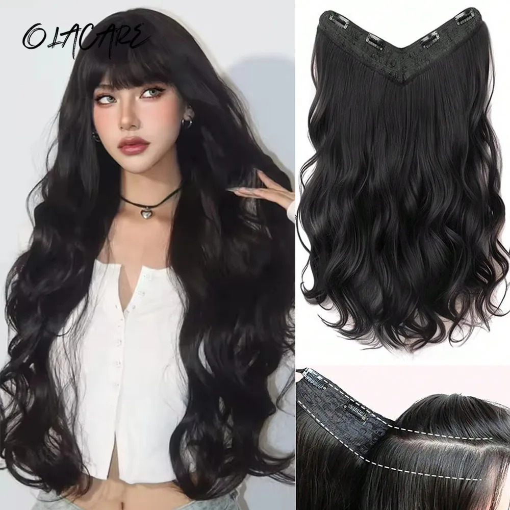 Synthetic Black Curly Clip in Hair Extensions for Women