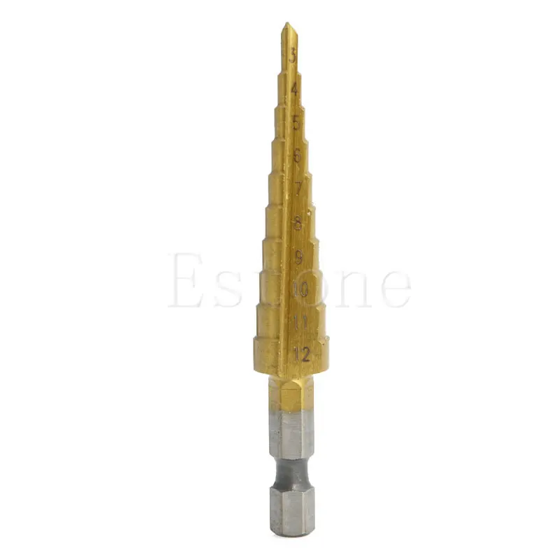 

HSS Titanium-Coated Step Drill Set 1/4" hex shank 3-12mm cutting tool Reamer