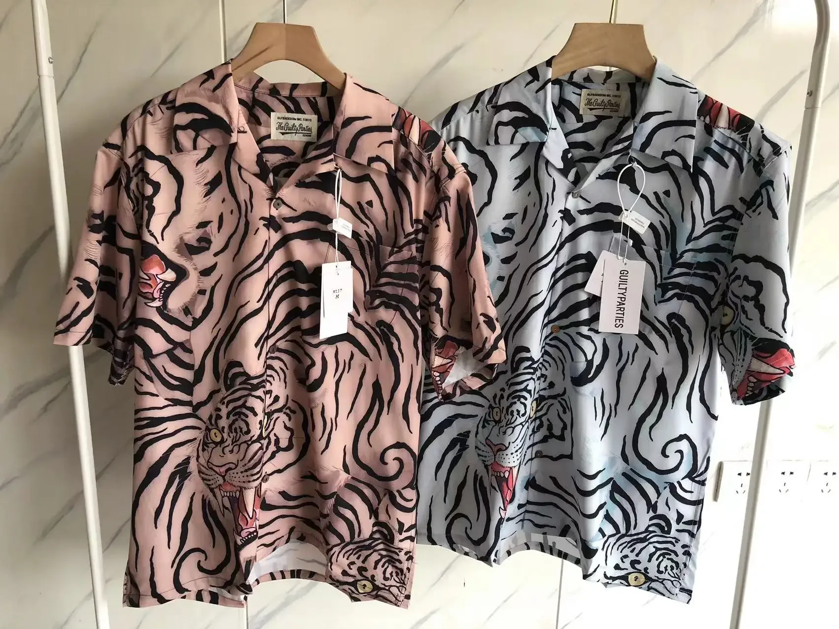 

High quality 1:1 Wacko Maria Hawaii Beach Style Thin Pocket Shirts Men Women Tiger Full Print Lapel Shirt Top With Tag