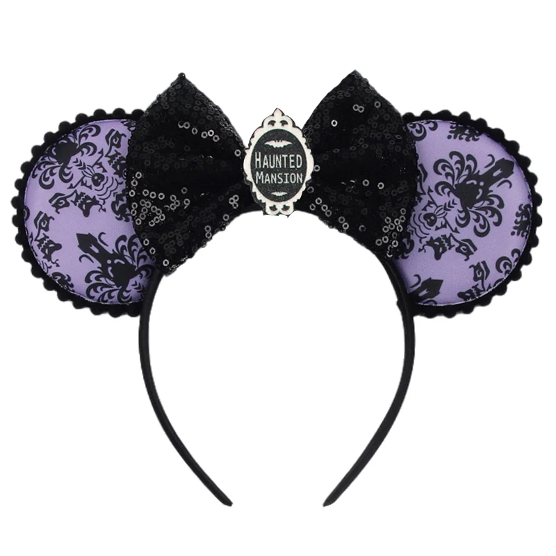 2026 Lila Haarreif mit Mausohren, schwarzer Pailletten-Schleifen-Haarreif, Damen-Haarband, Geburtstagsgeschenke, Cosplay-Accessoires für Erwachsene/Kinder