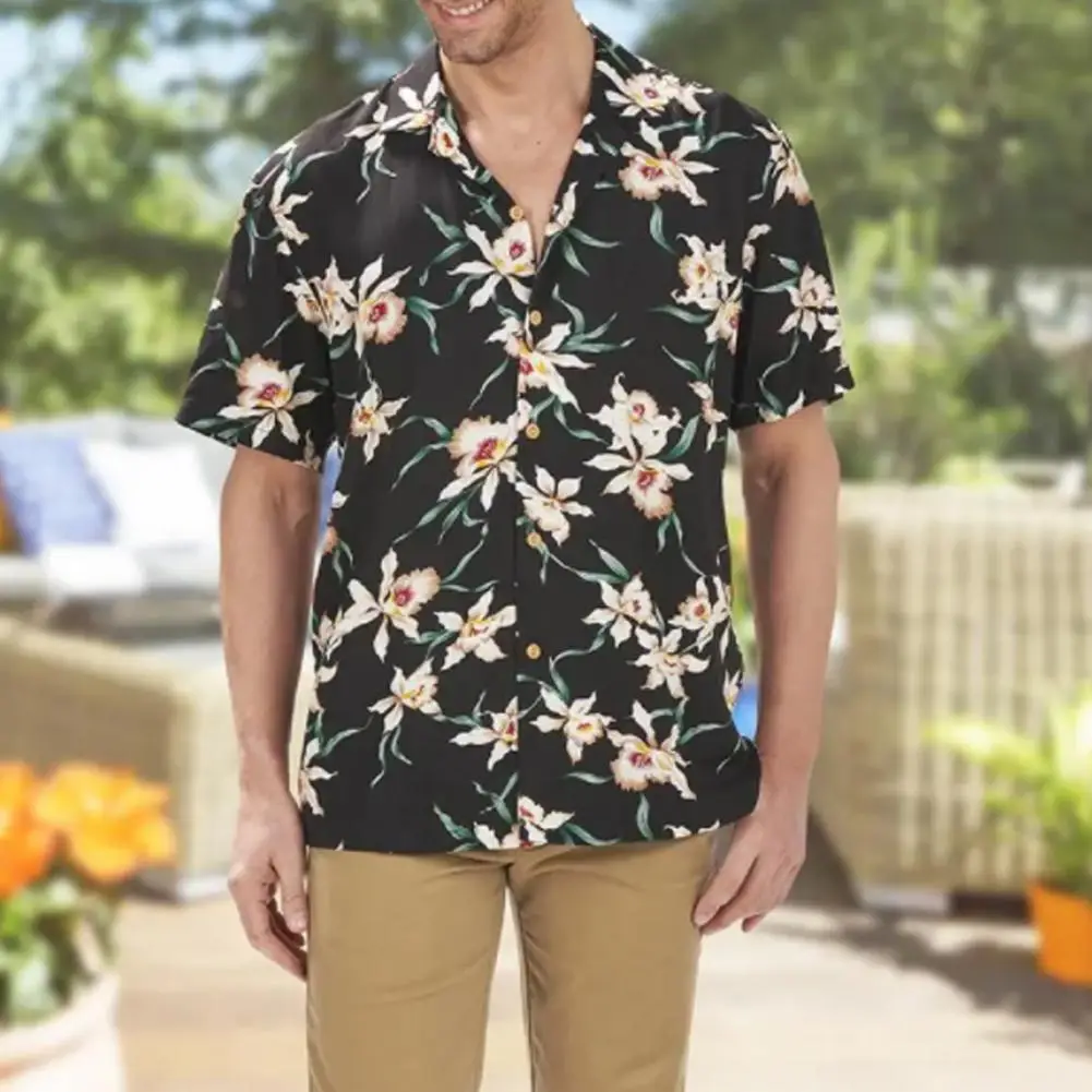 Men Shirt Exquisite Pattern Sweat Absorption Cotton Hawaiian Print Summer Casual Shirt Men Garment Birthday Gift