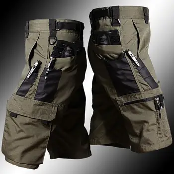 Military Green Outdoor Work Pants  Men's Camouflage Solid Color Training Shorts Summer Multi Mouth Bag Military Style Shorts 1
