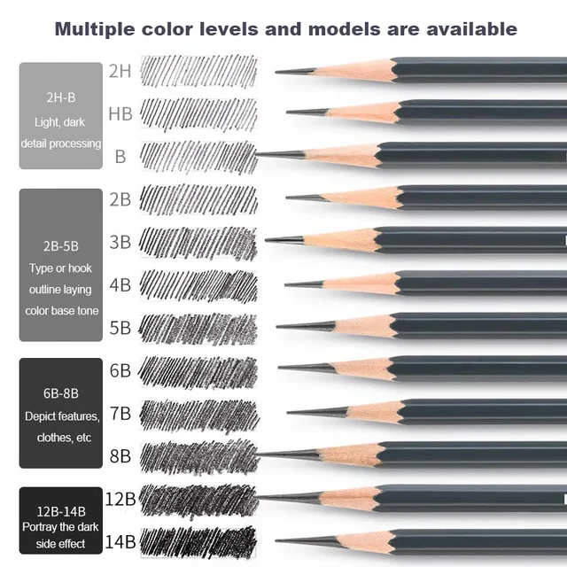 12Pcs Drawing Sketching Pencil Set Wooden Professional Art Pencil Graphite Shading Pencils for Beginners Artists School Supplies 1