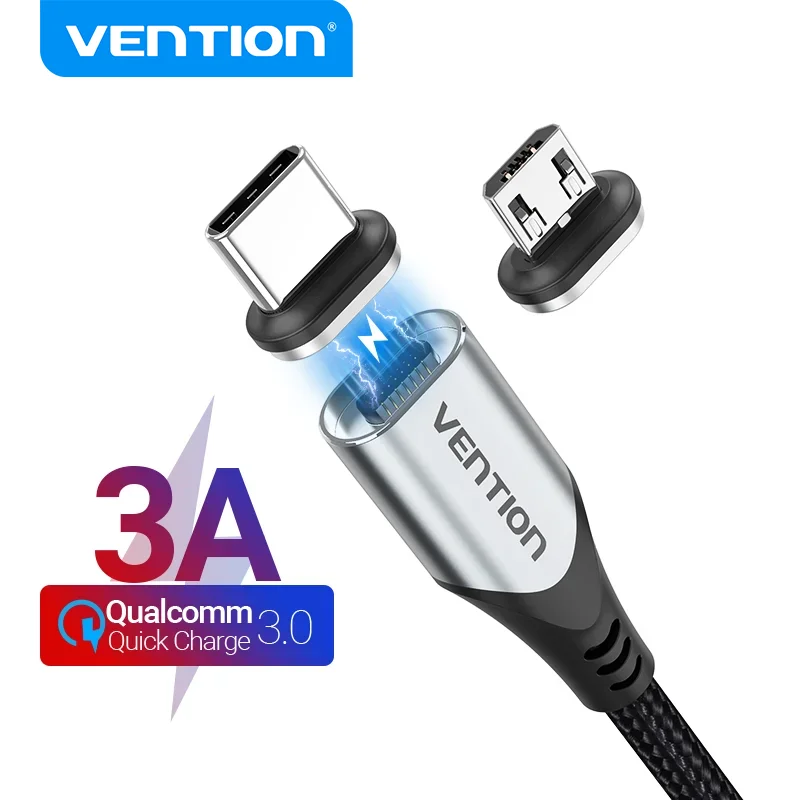 Vention Magnetic Fast Charging Cable - 3A Micro USB & Type C Charger