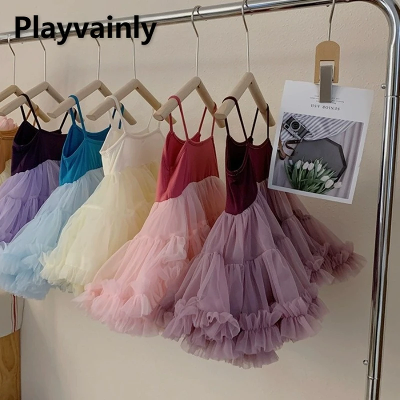 

Новинка, Летнее Детское платье для девочек, пышная газовая юбка на бретельках без рукавов, юбка-пачка принцессы для балета, H4500