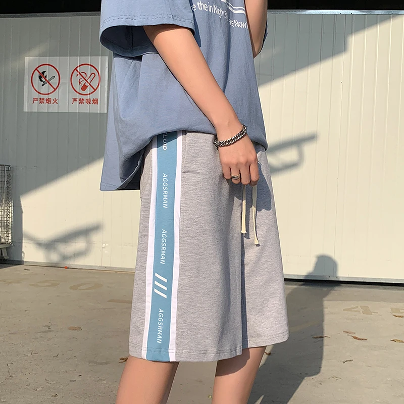 Men Boy Fitness Sports Beach Shorts Knee Length Letters Basketball Hip Hop Loose Fit Shorts Summer Thin Casual Hong Kong Shorts