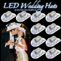 8/10/16/20/40pcs Light Up Cowboy Hats Lighted Wedding Hats LED Western Cowgirl Hats for Wedding Reception Dance Bachelor Party