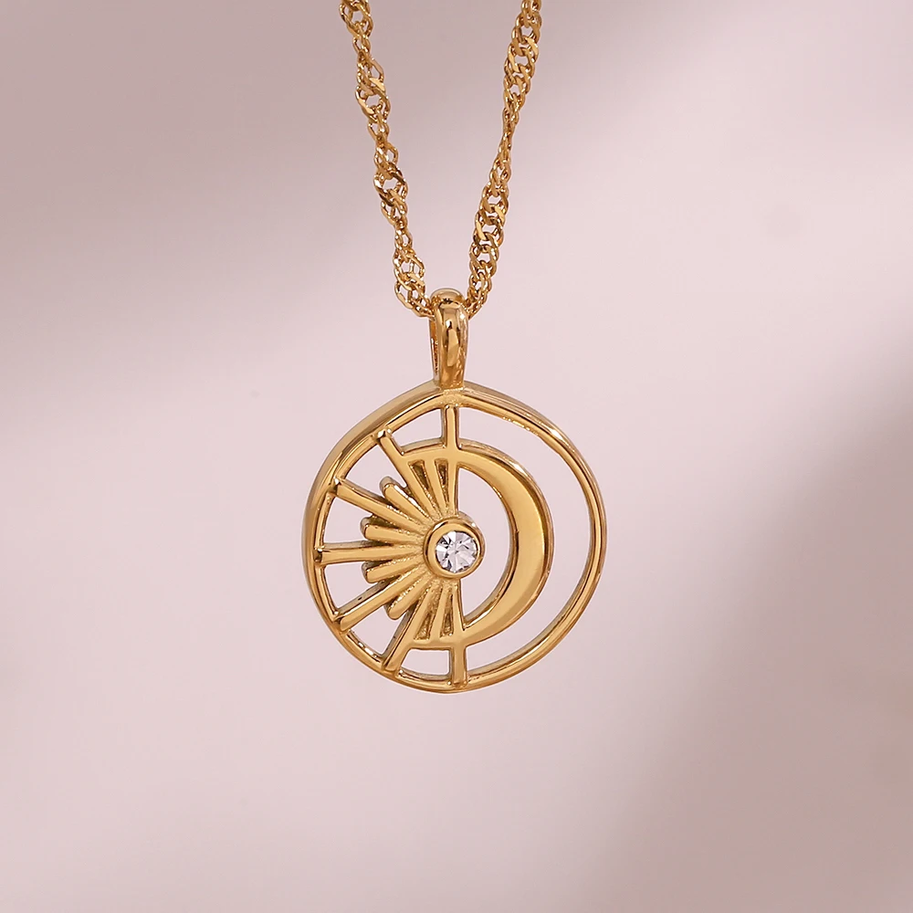 Hollow Creative Half Sun Half Moon Round Shape Circle Pendant