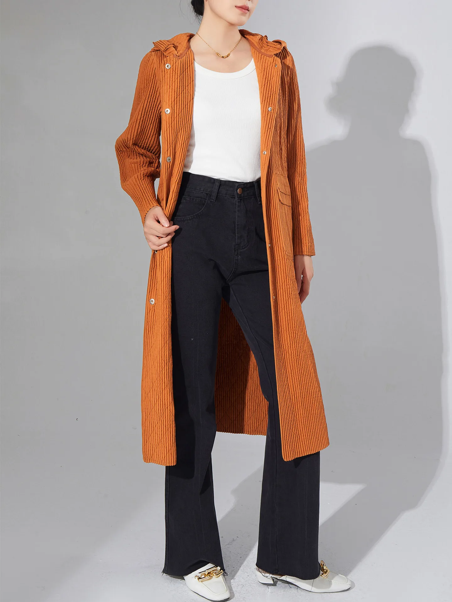 

Fashion Long Cotton-padded Jacket Women's Autumn And Winter New Coat Design Pleated Women's Mid-length Jacket