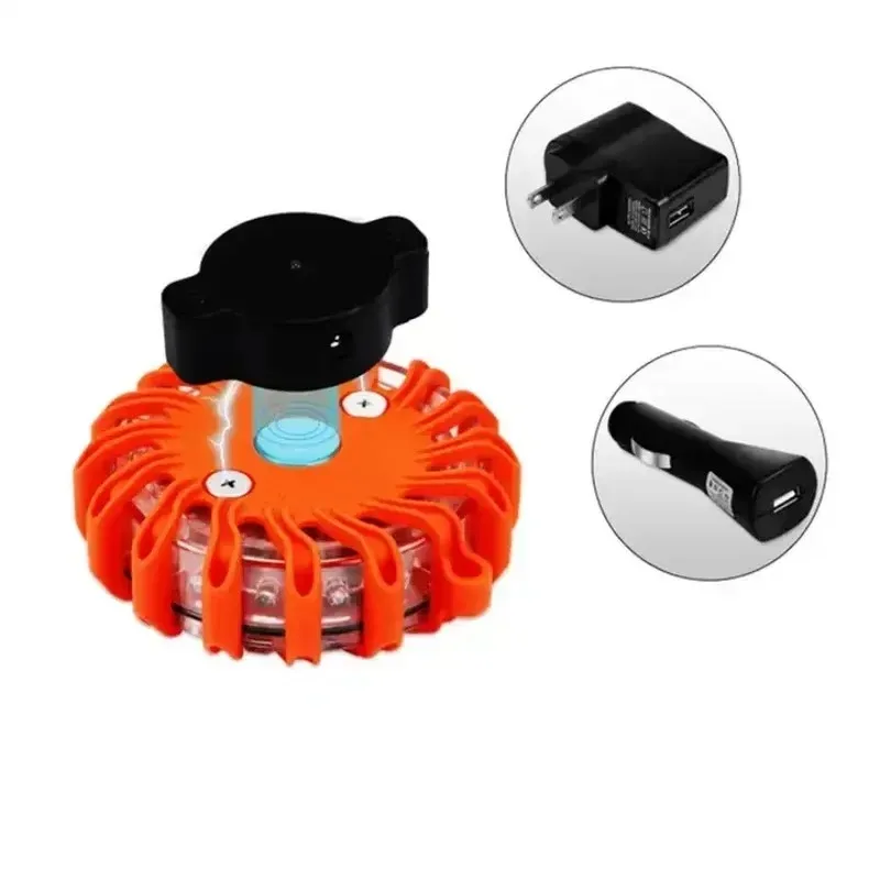 Rechargeable LED Road Flares Flashing Emergency Warning Light Waterproof Roadside Traffic Safety Disc Magnetic Base Strobe Light
