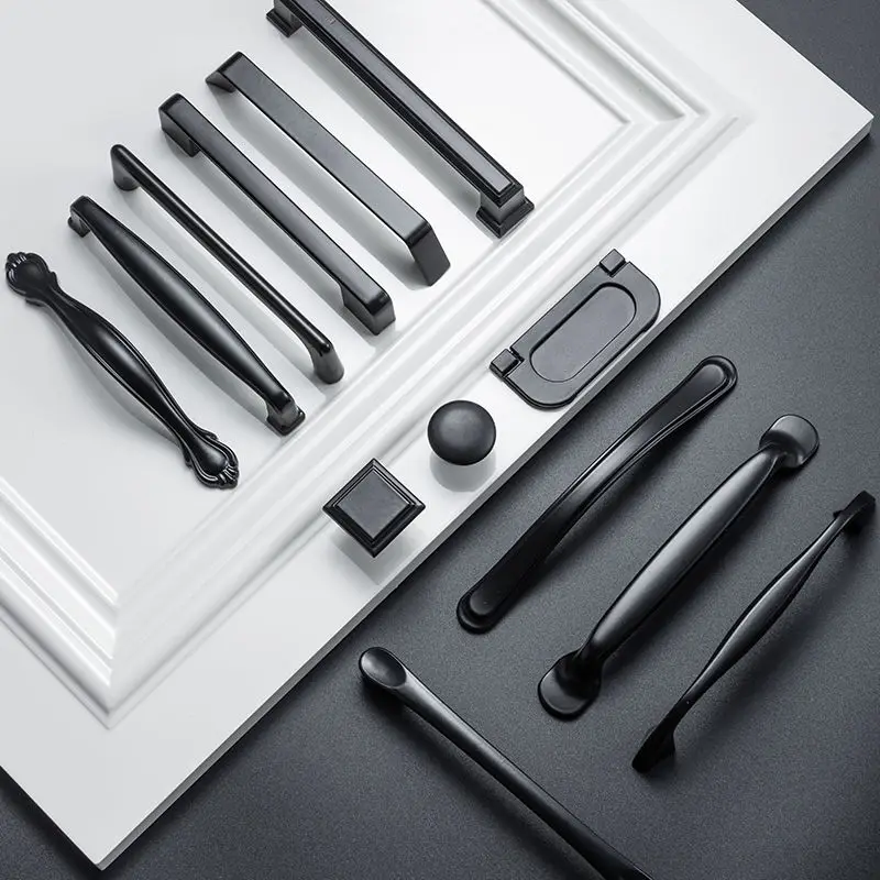 Furniture Handles Kitchen Door Handles Nordic Style Aluminum Alloy Knurled Drawer Cabinet Hardwares Cupboard Kitchen Pull Black Furniture Dresser Handles