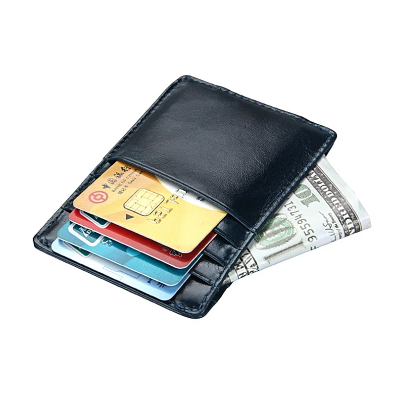 Cowhide Anti-magnetic Men's Money Clip with Iron Suction Retro Multi-card Card Holder Multifunctional Ultra-thin Short Wallet 5