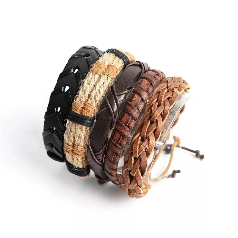 20Pcs Braided Leather Bracelets for Men Women Wrap Wood