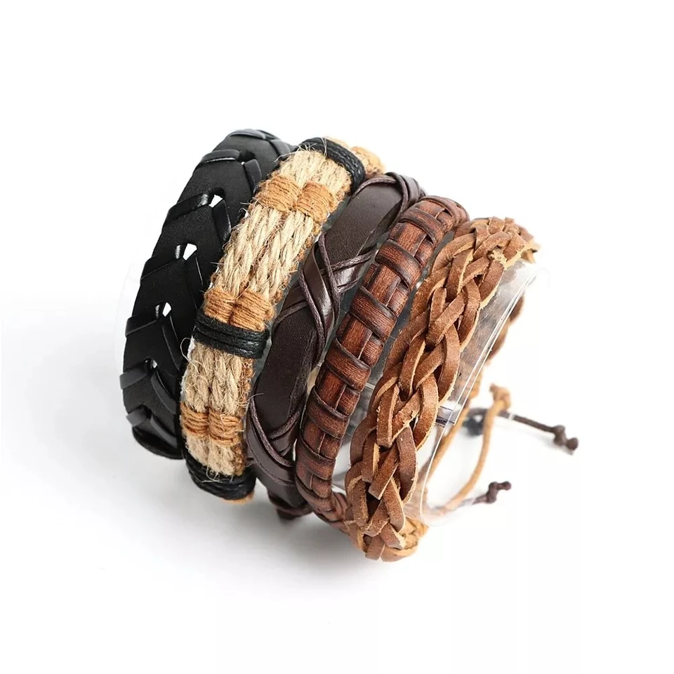Pulsera De Cuero Tejido Vintage Multicapa