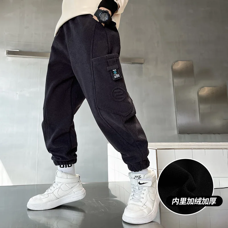 

Children Joggers Trousers Winter Boys Fleece Pants Thick Keep Warm Trousers Sweatpants Elastic Loose Kids Straight Pants