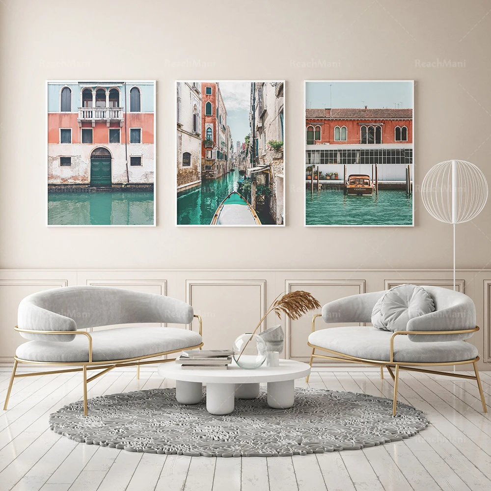 

Venice Italy Art Print, Orange and Teal Mediterranean Photos, Venice Print Decorative Canvas Print Travel Poster