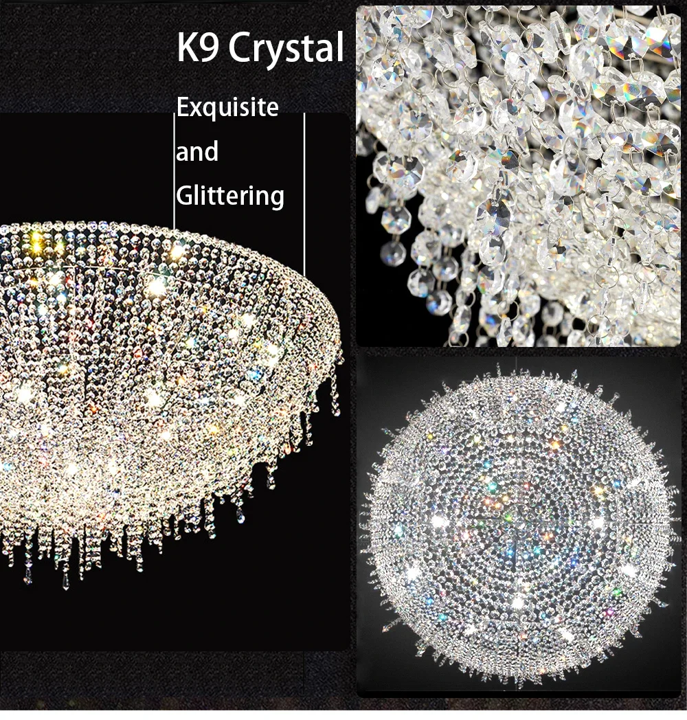 Description Picture 2 of itemCrystal Bead Pendant Lights Post-modern Chrome Lighting Fixture Hanging Lamp for Ceiling LED Lustre Home Decor
