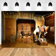 

Old Wooden Barn Horse Photography backdrop West Cowboy Child Baby Portrait Photo Background Decor For Photo Shoot Banner Props