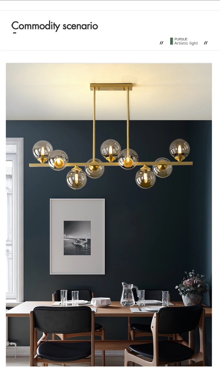 dining room lights Modern Nordic Copper Design LED Chandelier For Dining Room Kitchen Living Room Bedroom Ceiling Pendant Lamp Amber Glass G9 Light chandeliers