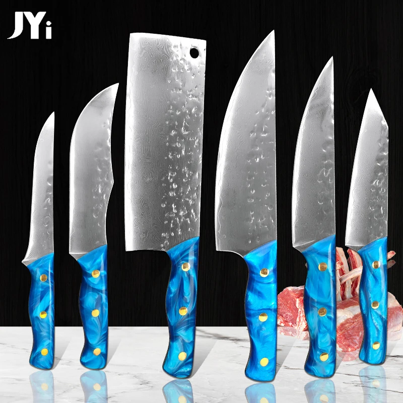 

Damascus Steel Knives Kitchen Slicing Boning Peeling Carving Cutter Sushi Barbecue Meat Cleaver Chef Knife Set for Household